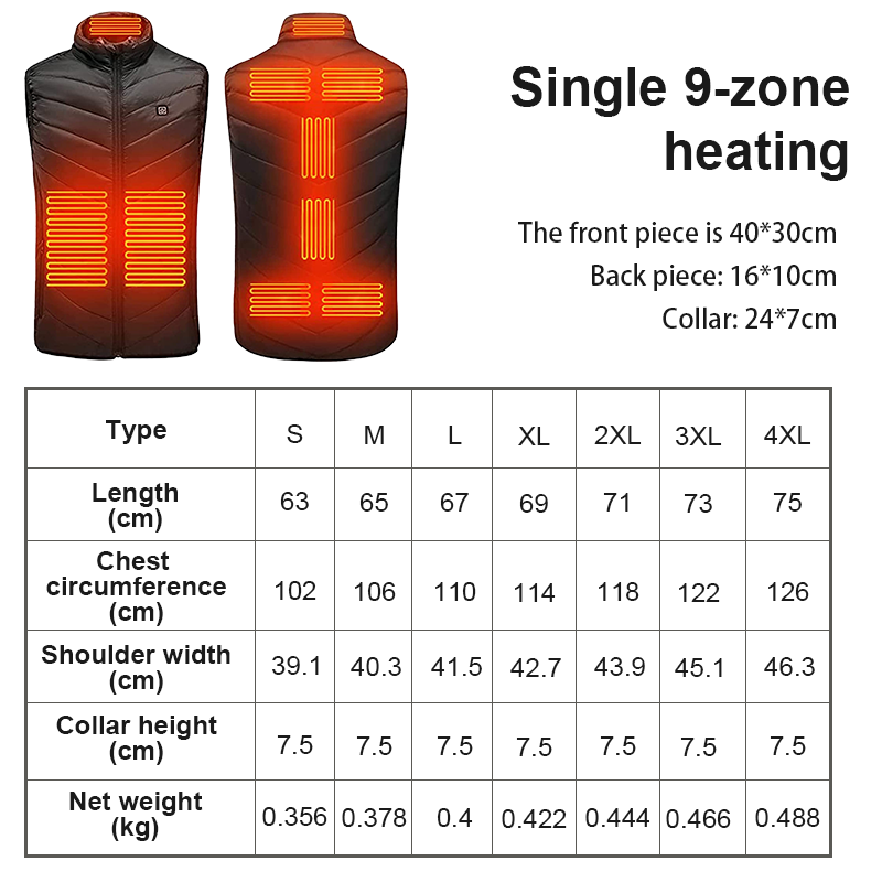 Heated Jacket for All with USB Rechargeable Battery - 4 Heating Zones, 3 Modes