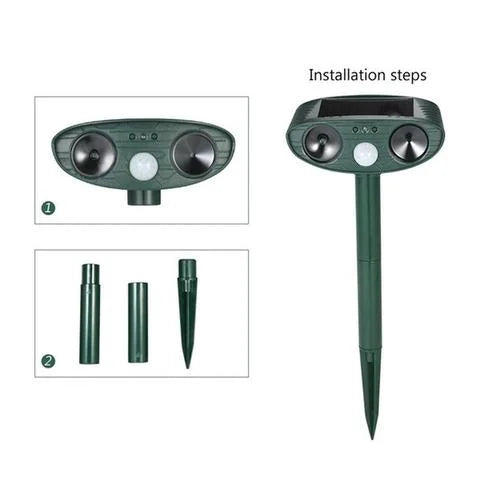 4-Pack Motion Sensor Ultrasonic Animal Deterrent with Solar Power and Flashing Light