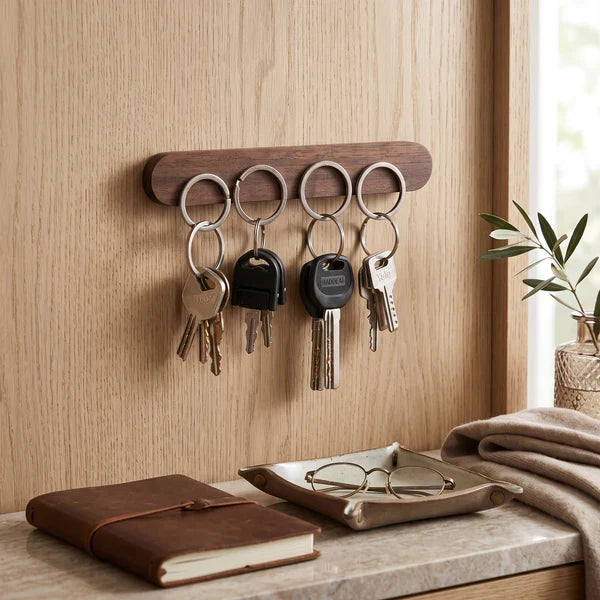 Sleek Wooden Key Organizer with Strong Magnetic Grip