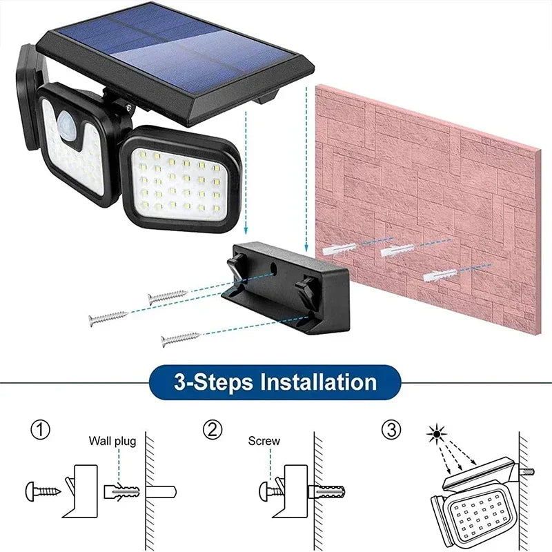 Outdoor Solar Motion Light with 74 LEDs and Adjustable Head