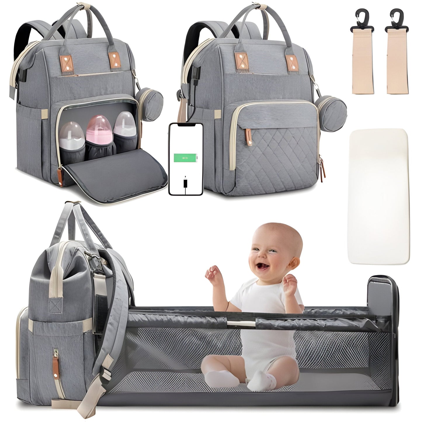 Versatile Baby Travel Bag with Foldable Crib and Bug Net