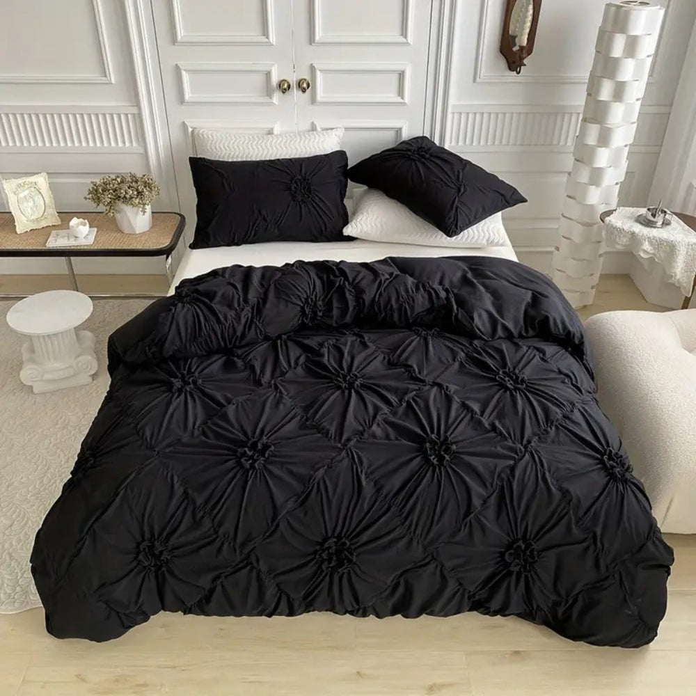 Floral Duvet Cover Set with Textured Ruffles