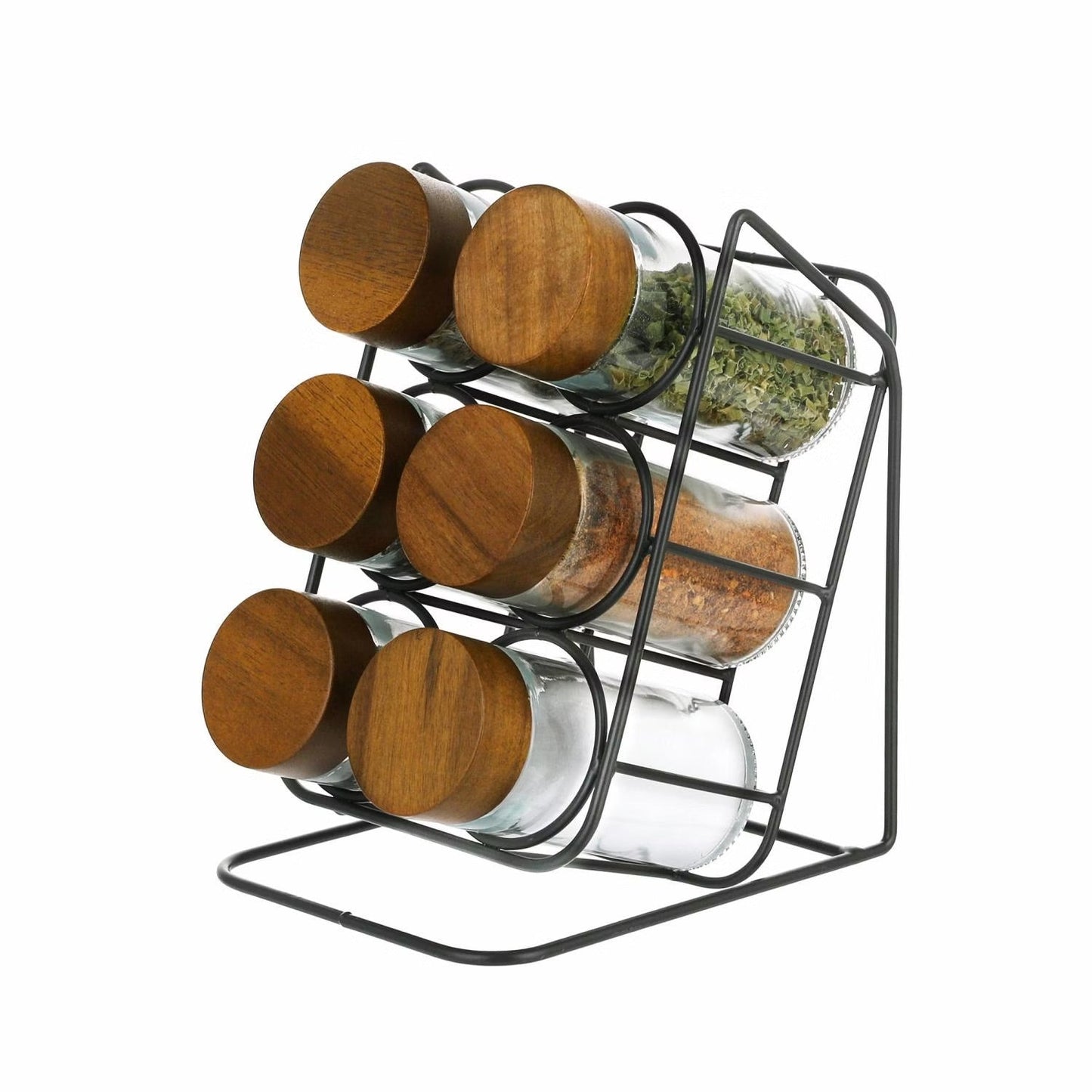 Elegant Spice Storage Set with Wooden Display Stand - 6 Jars
