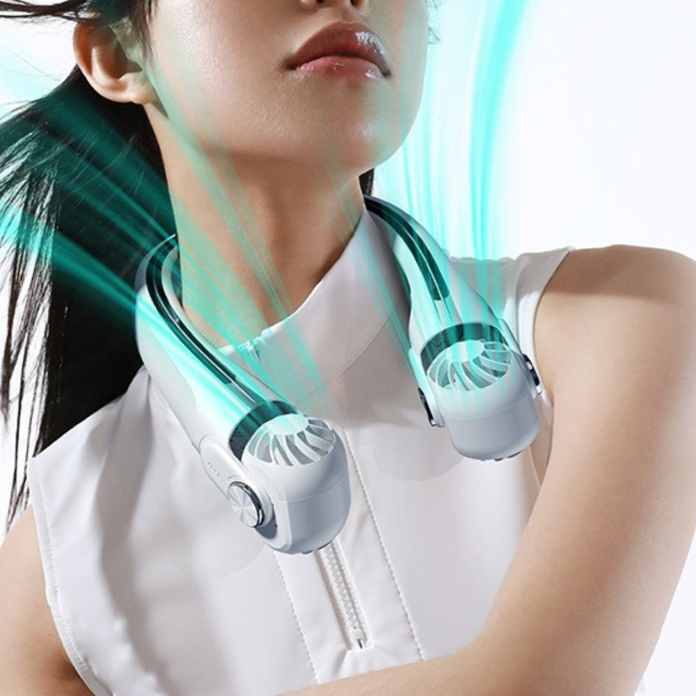 Hands-Free Bladeless Neck Fan – Rechargeable Cooling Device for Travel