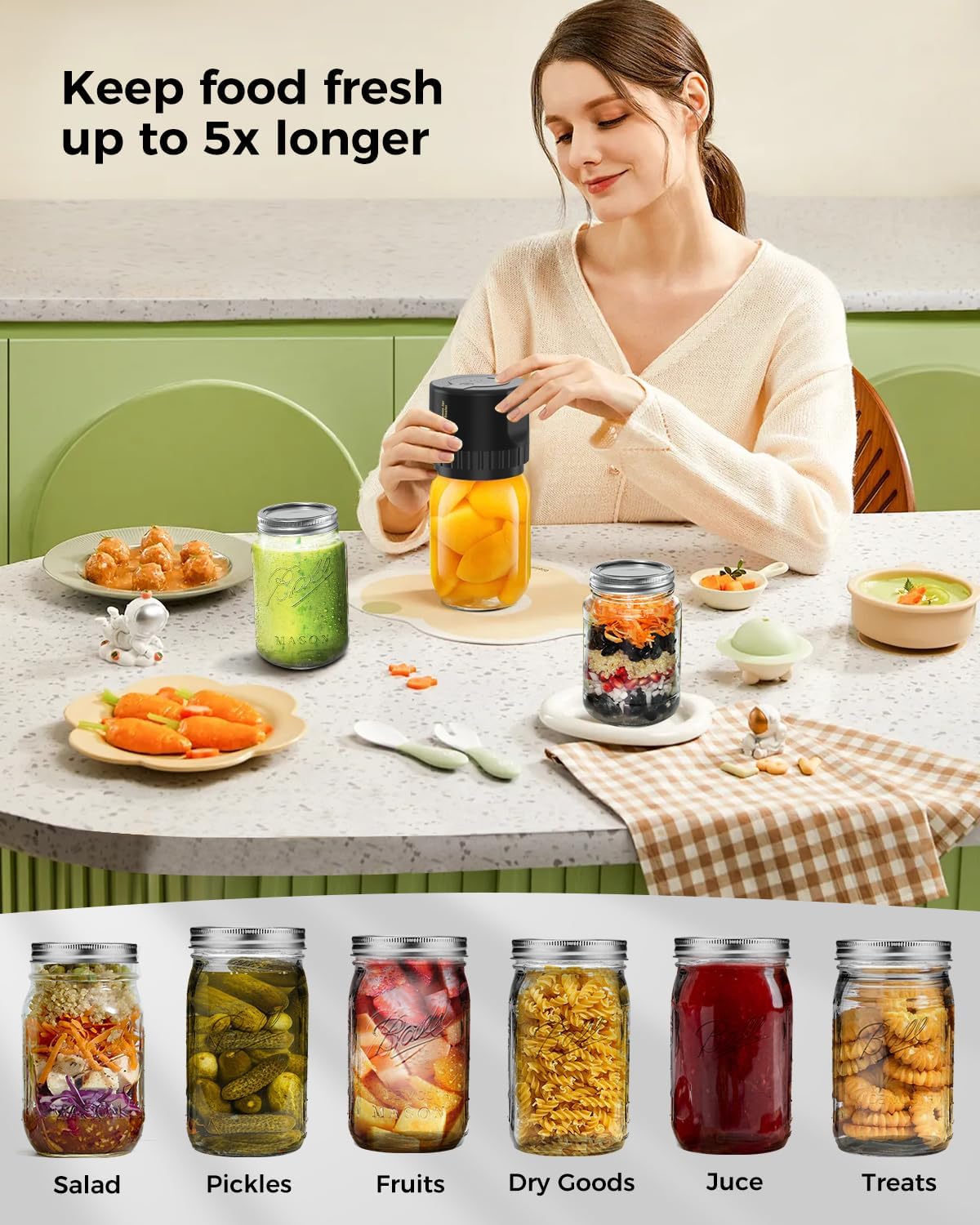 Smart Jar Preserver with Rechargeable Pump and 10 Lids