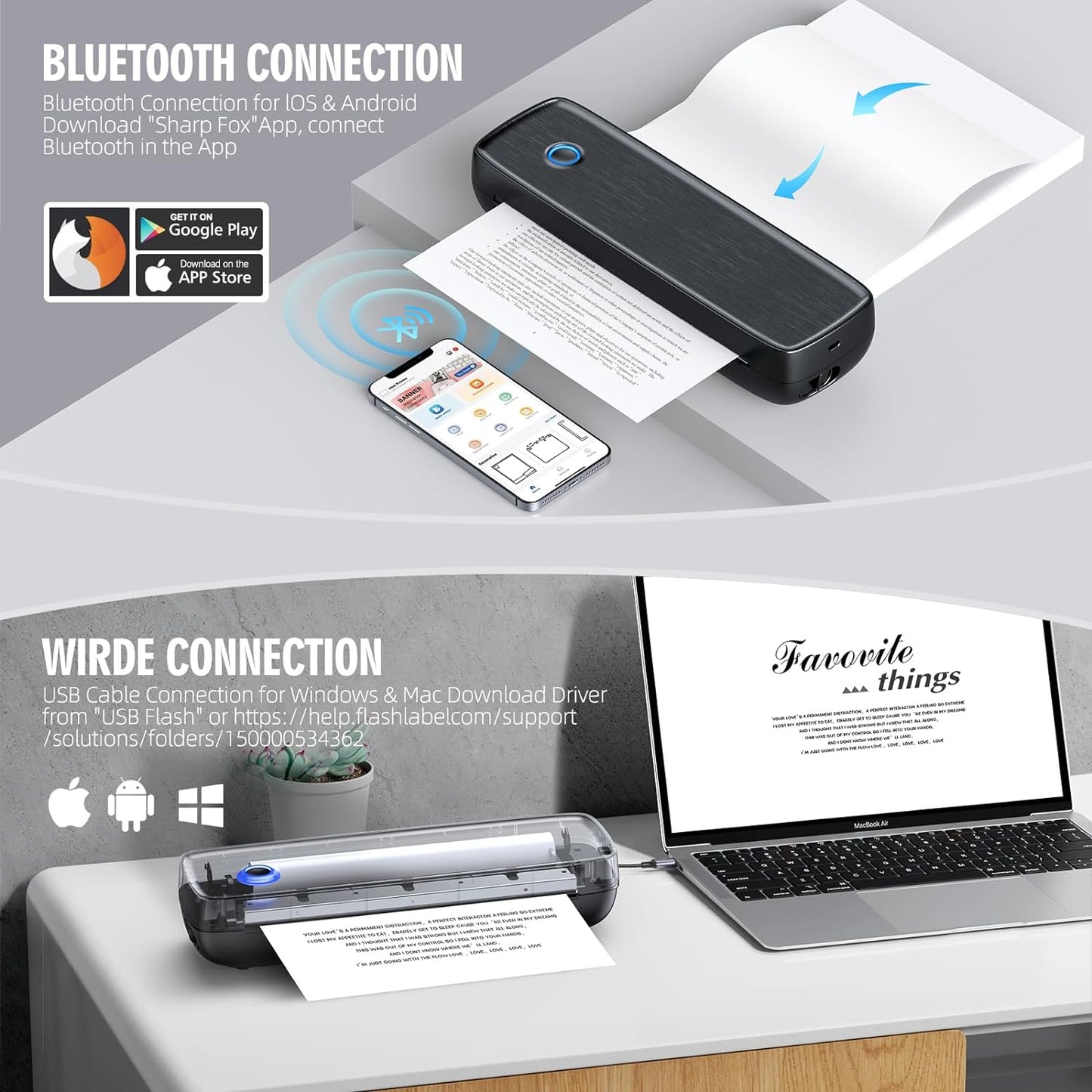 Wireless Thermal Printer for A4 Documents and Labels - Inkless, Bluetooth & USB-C