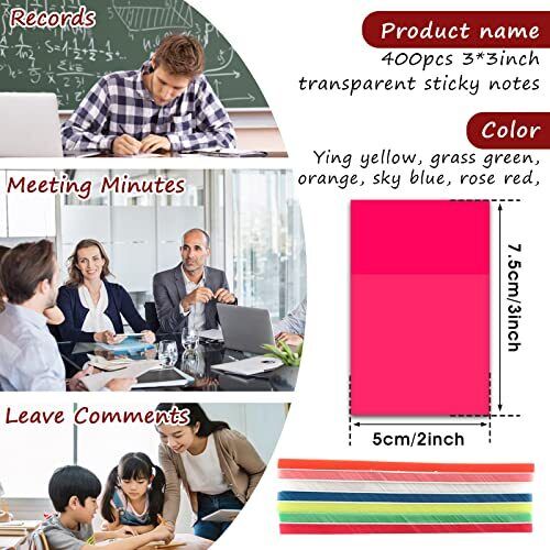 Transparent Reminder Notes, 3x2 Inches, 400 Sheets, 7 Colors
