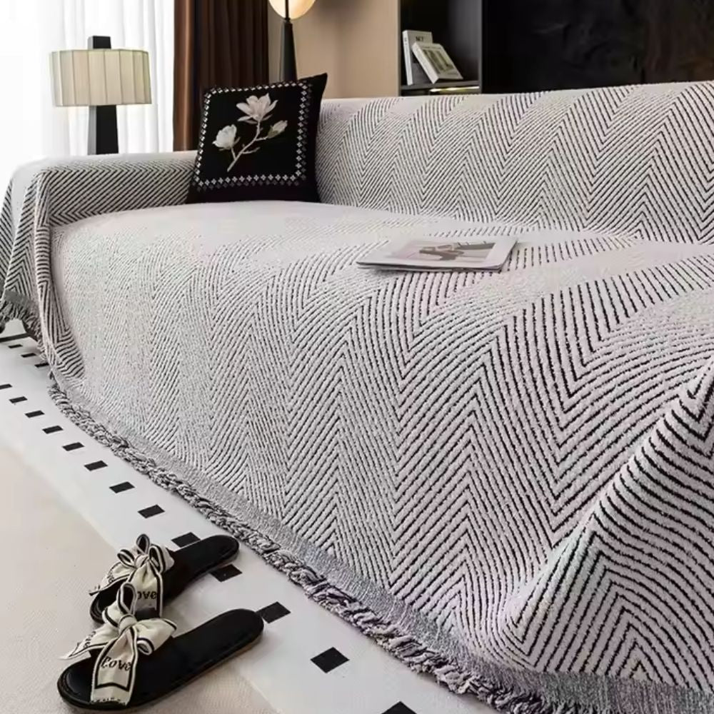 Textured Sofa Slipcover with Stripes