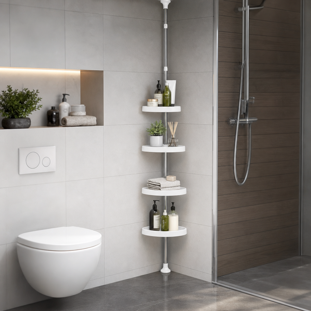 Corner Bathroom Shelf with Adjustable Pull-Out Design