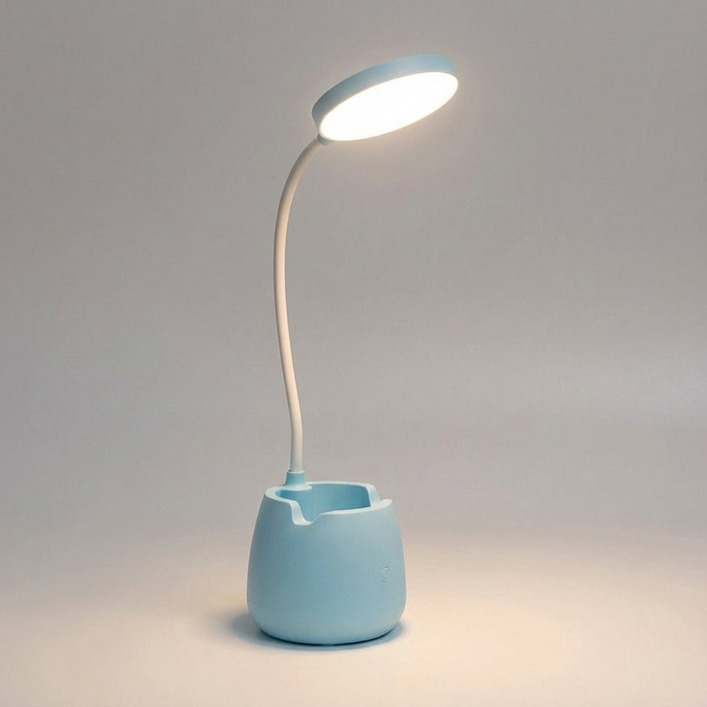 Adjustable Gooseneck Desk Lamp with Integrated Storage Solution