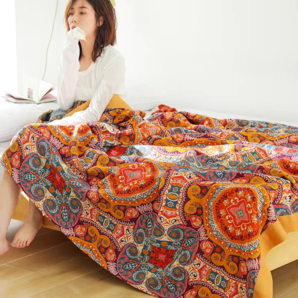 Bohemian Style Reversible Throw Blanket