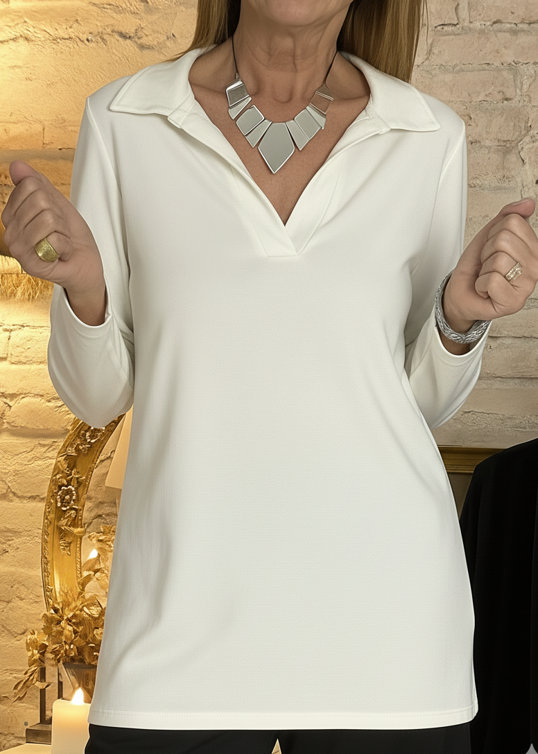 Chic V-Neck Polo Top with Short Sleeves for Women
