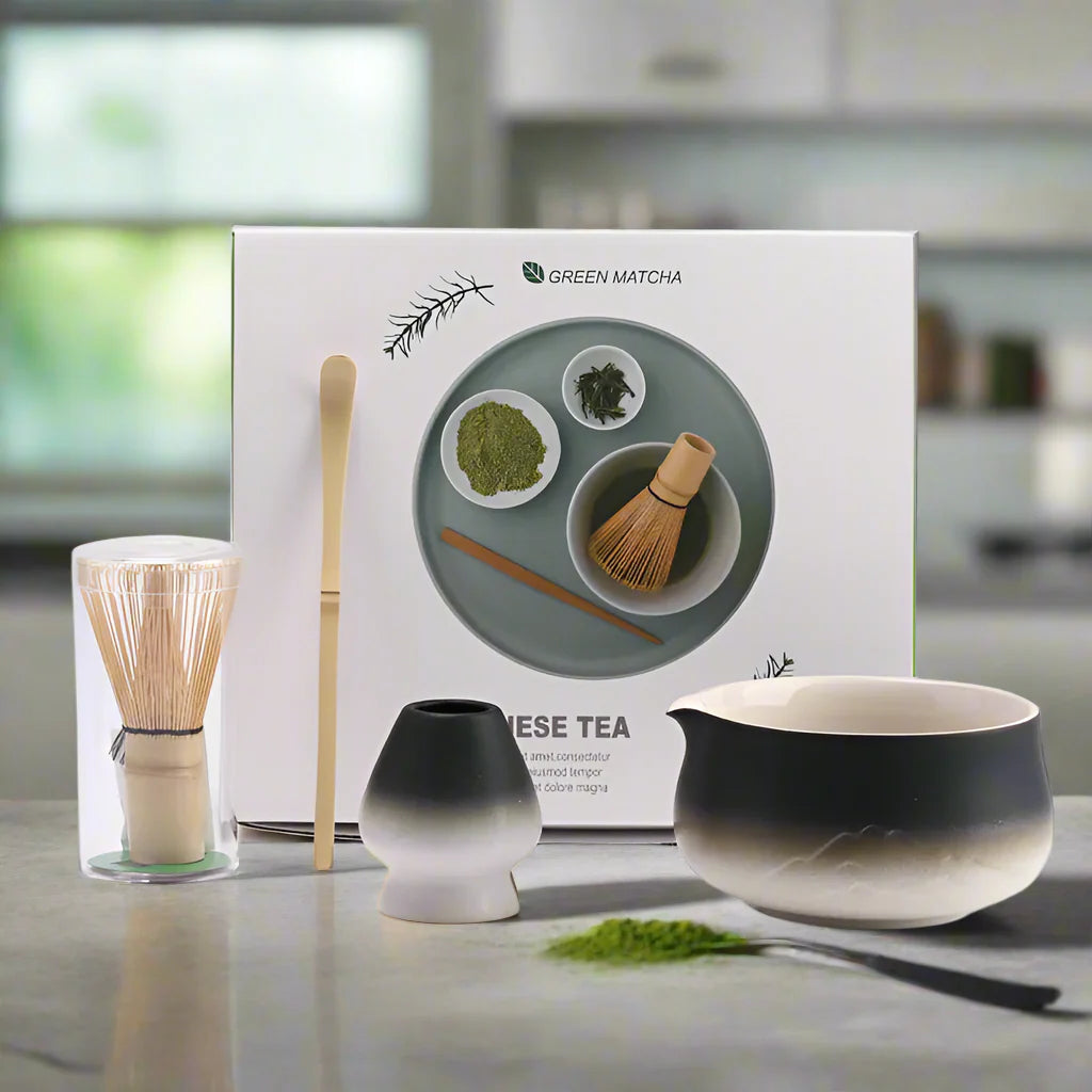 Japanese Matcha Tea Set with Bamboo Whisk and Strainer