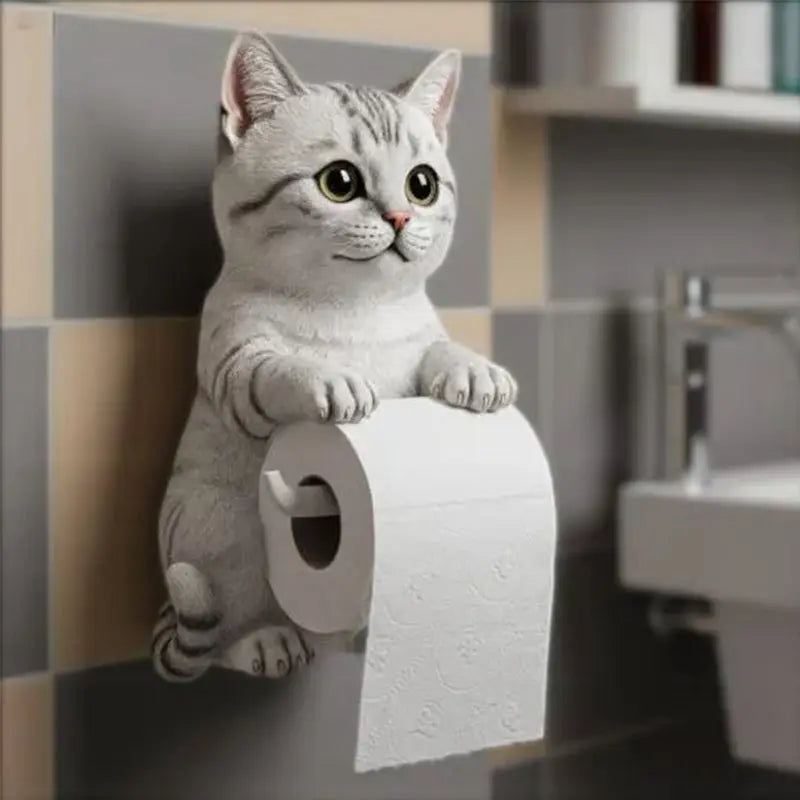 Cat Toilet Paper Holder for Wall Installation – Durable Resin Bathroom Storage