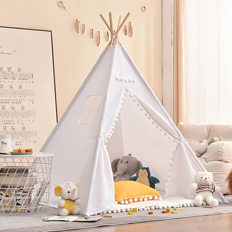 Kids' Teepee Tent with Pom-Pom Trim – Cotton Play Fort