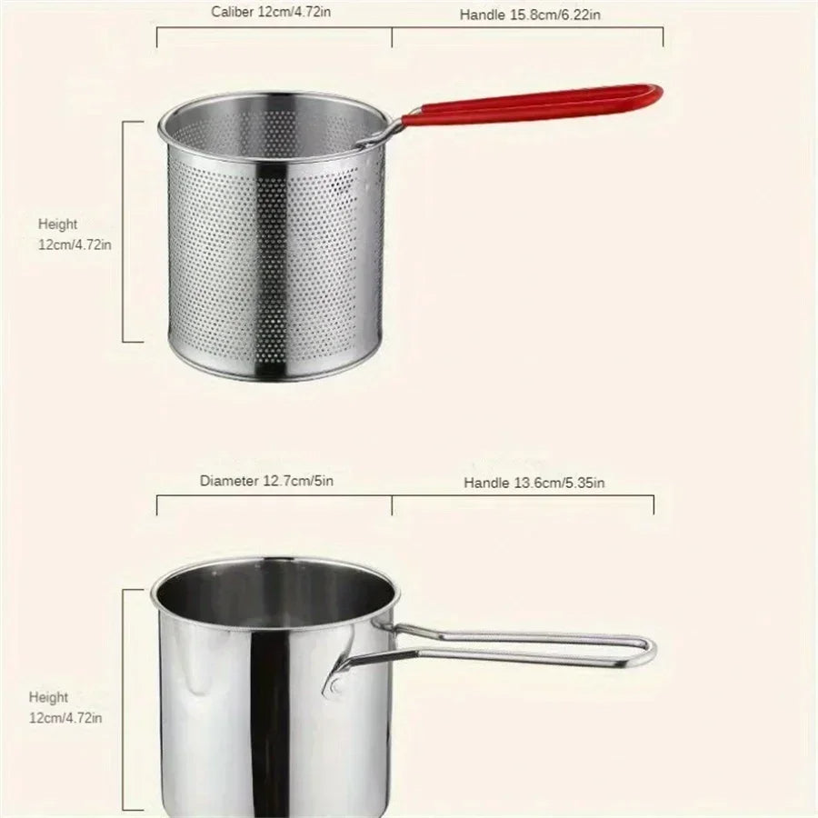 Indoor Use Deep Fryer with Strainer Basket - 1200ML Stainless Steel