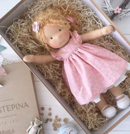 Soft Fabric and Mohair Waldorf Doll – Handmade Playtime Toy