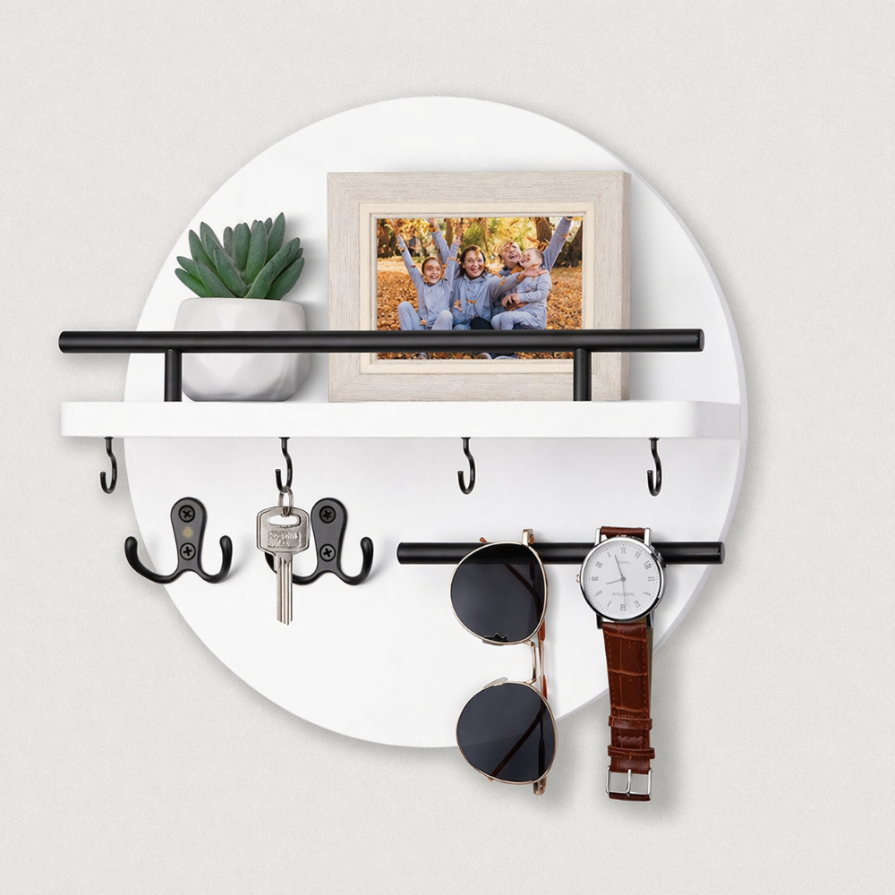 Round Wall Organizer for Entryway – Eco-Friendly Wooden Key Holder