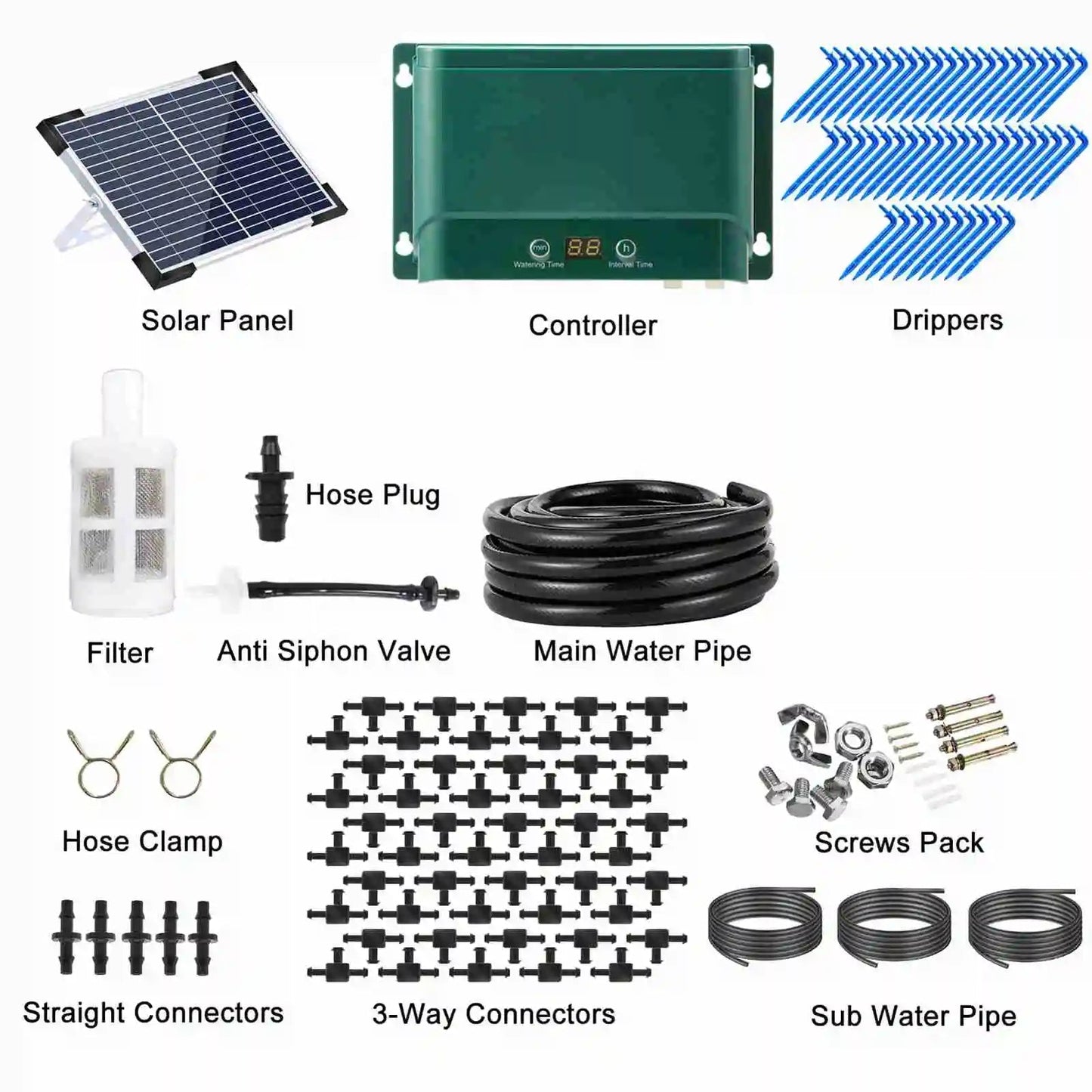 Drip Irrigation System for Plants – Solar Powered, 30 Settings & 7 Timers