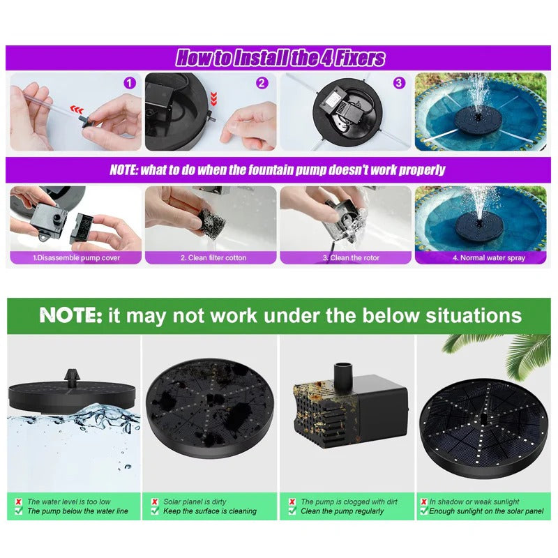 Outdoor Fountain with Adjustable Design and 60 LED Solar Lights