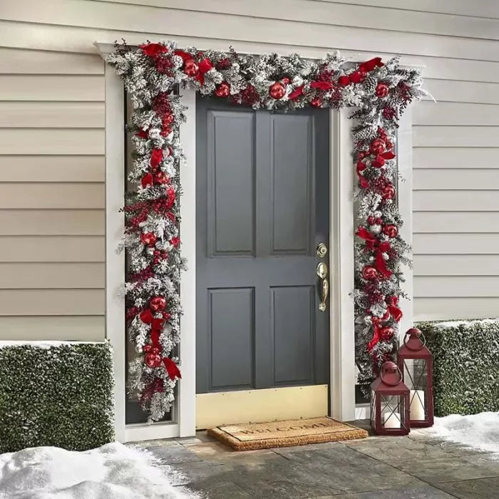 Prelit Christmas Decoration with Timer - Battery-Powered, Red & White Trim