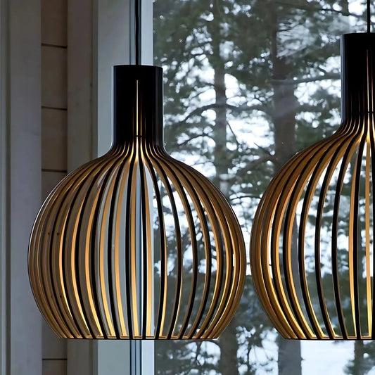 Wooden Pendant Light with Open Design - Cozy Scandinavian Style