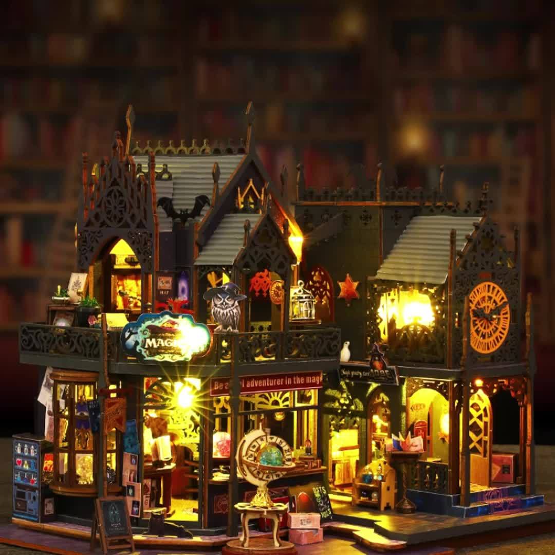 LED-Illuminated 3D Book House Wooden Puzzle – Decorative for Readers