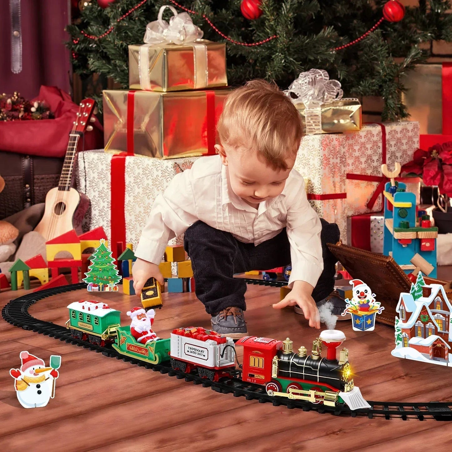 Interactive Electric Train Set for Christmas – Lights and Smoke Features