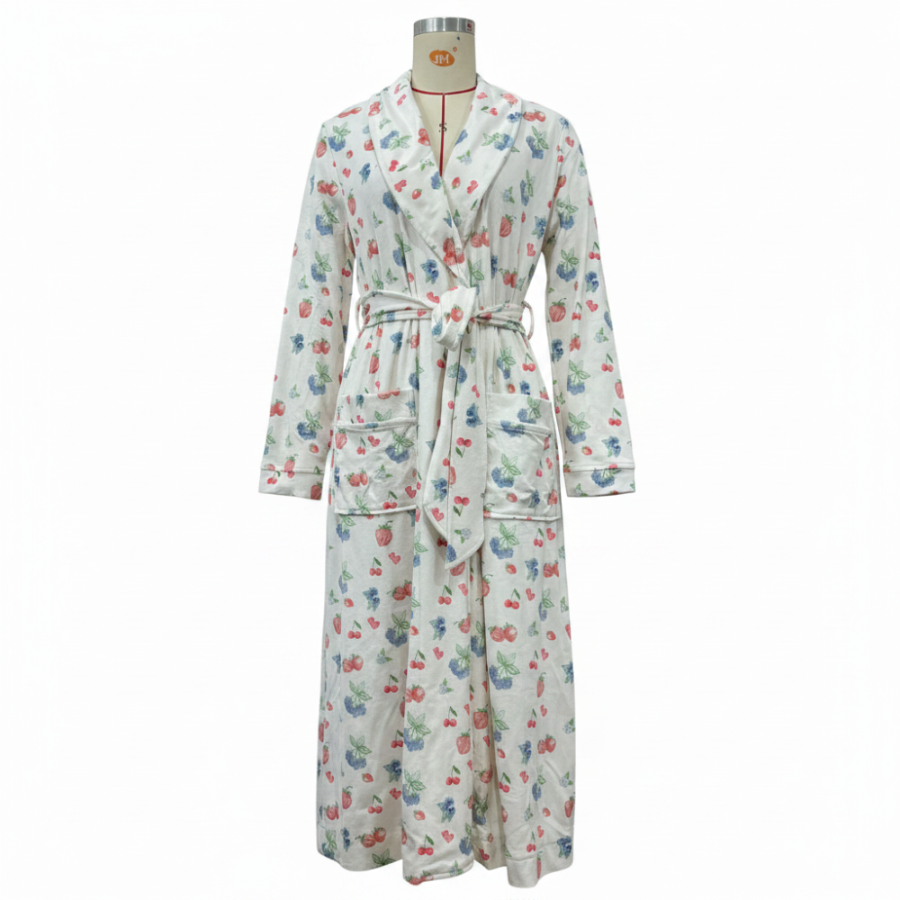 Floral Print Flannel Bathrobe for Comfortable Relaxation