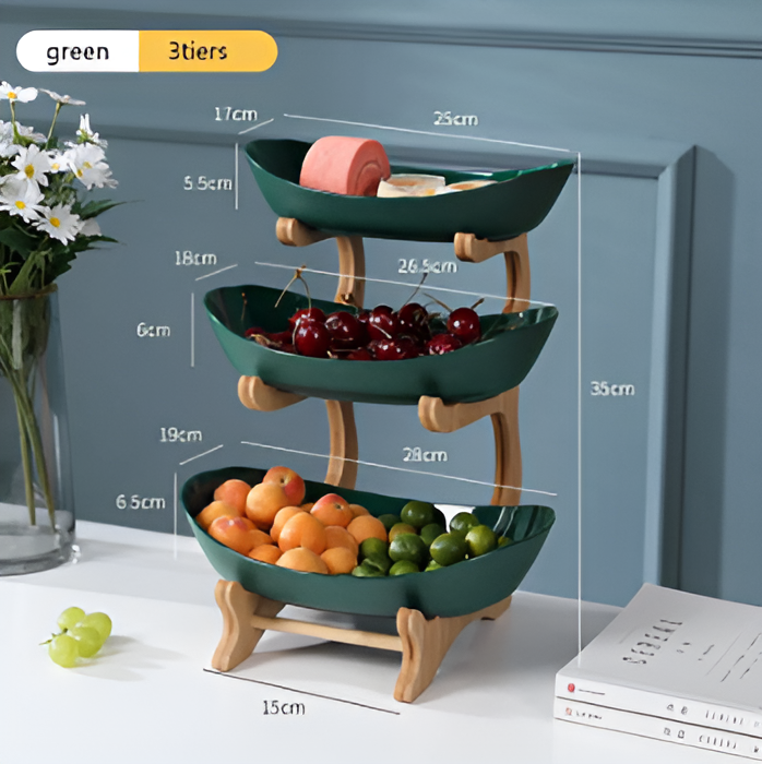 Elegant Three-Tiered Snack Organizer with Wooden Base