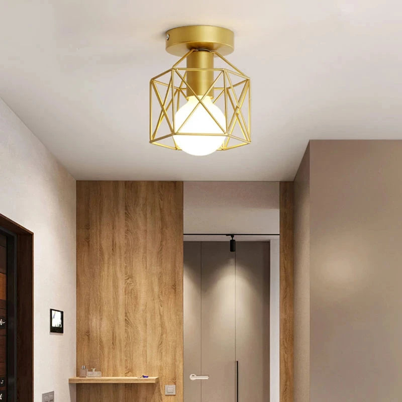 Gold Metal Cage Ceiling Light Fixture for Contemporary Spaces