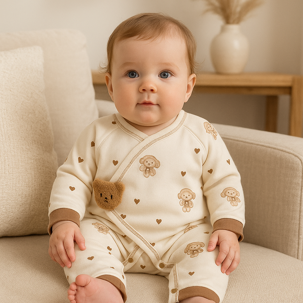 Baby Sleepsuit with Bear Print Footie