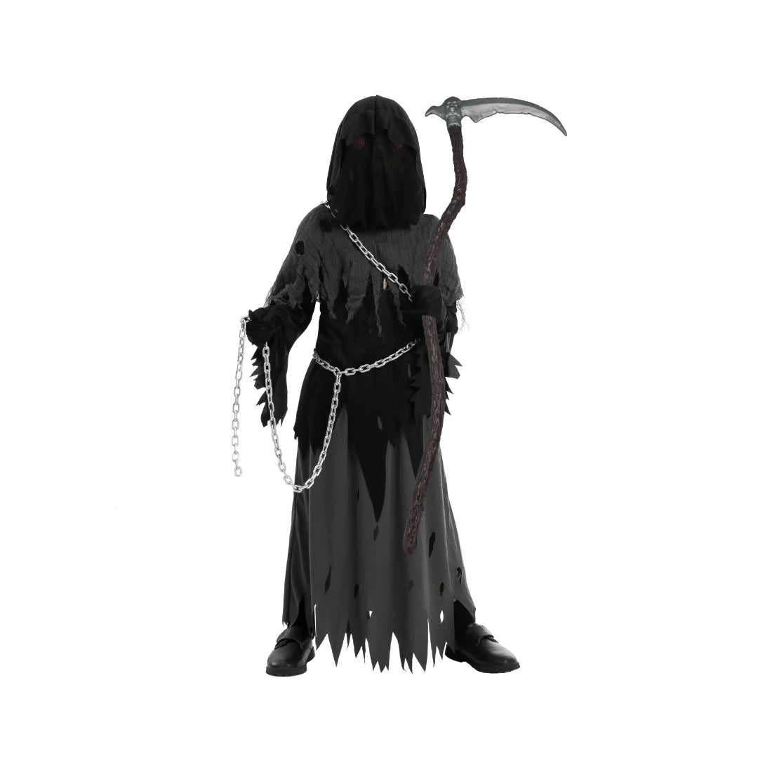 Hooded Grim Reaper Costume for Kids with LED Eyes – Halloween Outfit