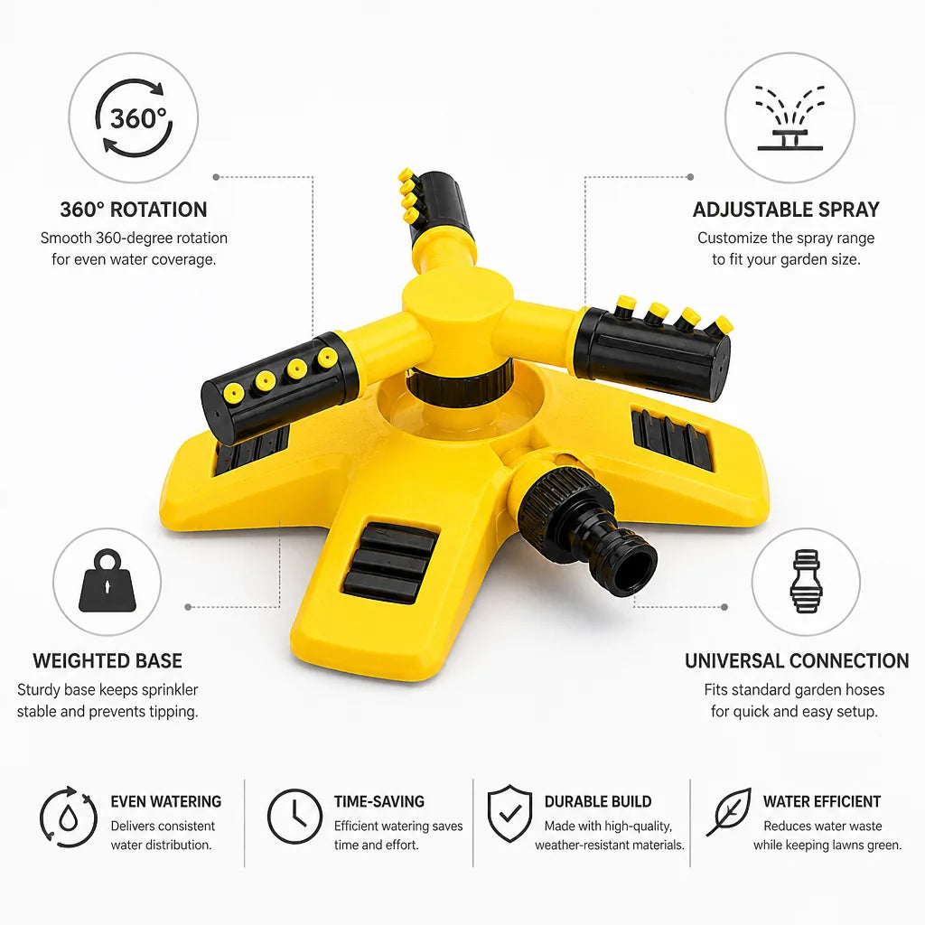 360° Rotating & Adjustable Spray Lawn Sprinkler (Weighted Base)