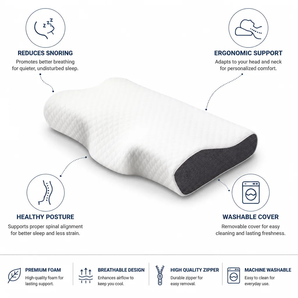 Anti-Snore Pillow Ergonomic Neck Support Removable Washable Cover