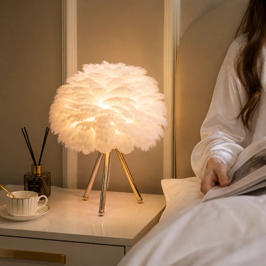 Dimmable LED Feather Shade Table Lamp (For Bedroom & Living Room)