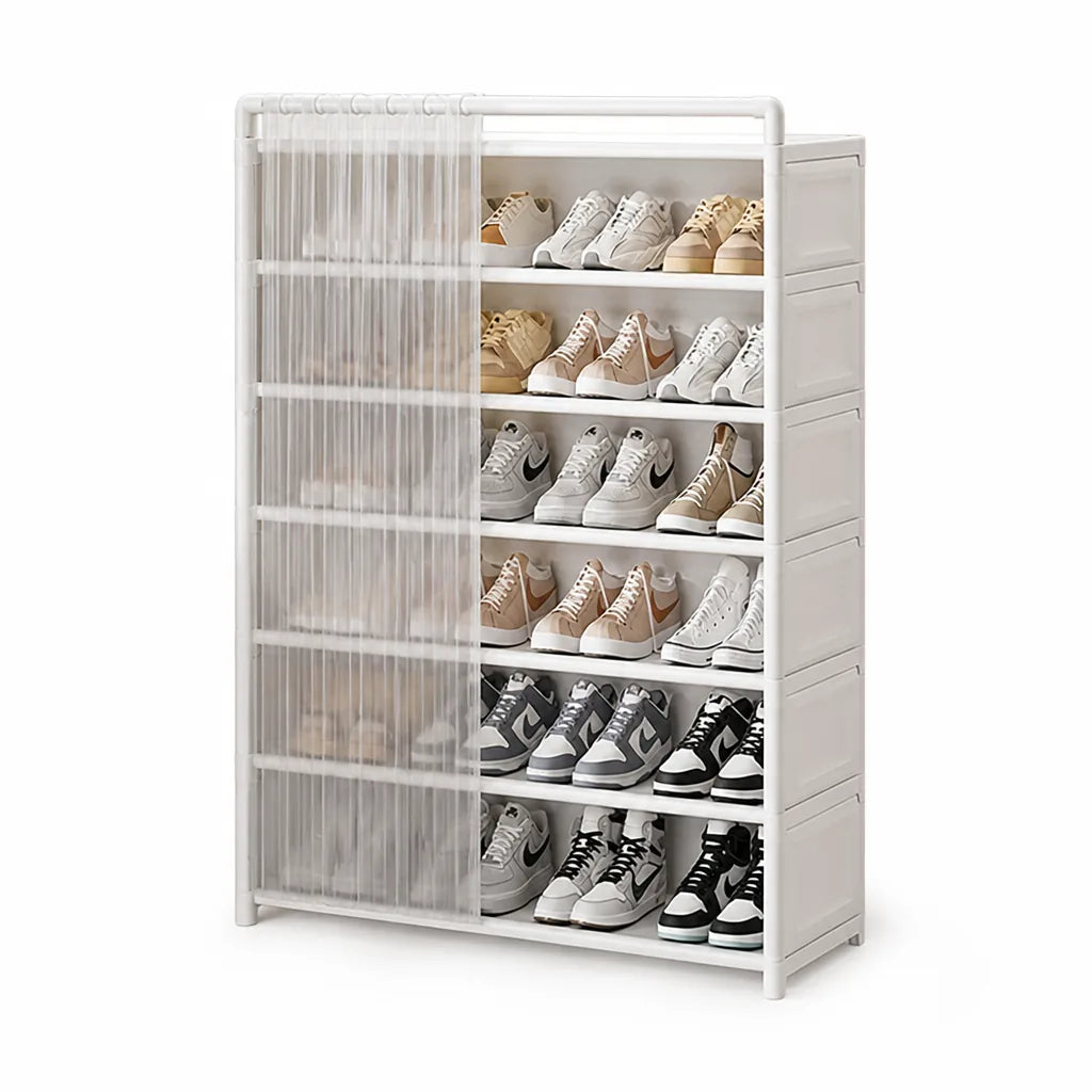 Foldable Multi-Tier Front Dust Cover Shoe Rack