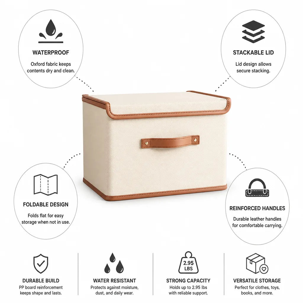 Foldable Storage Box Waterproof Reinforced Leather Handles