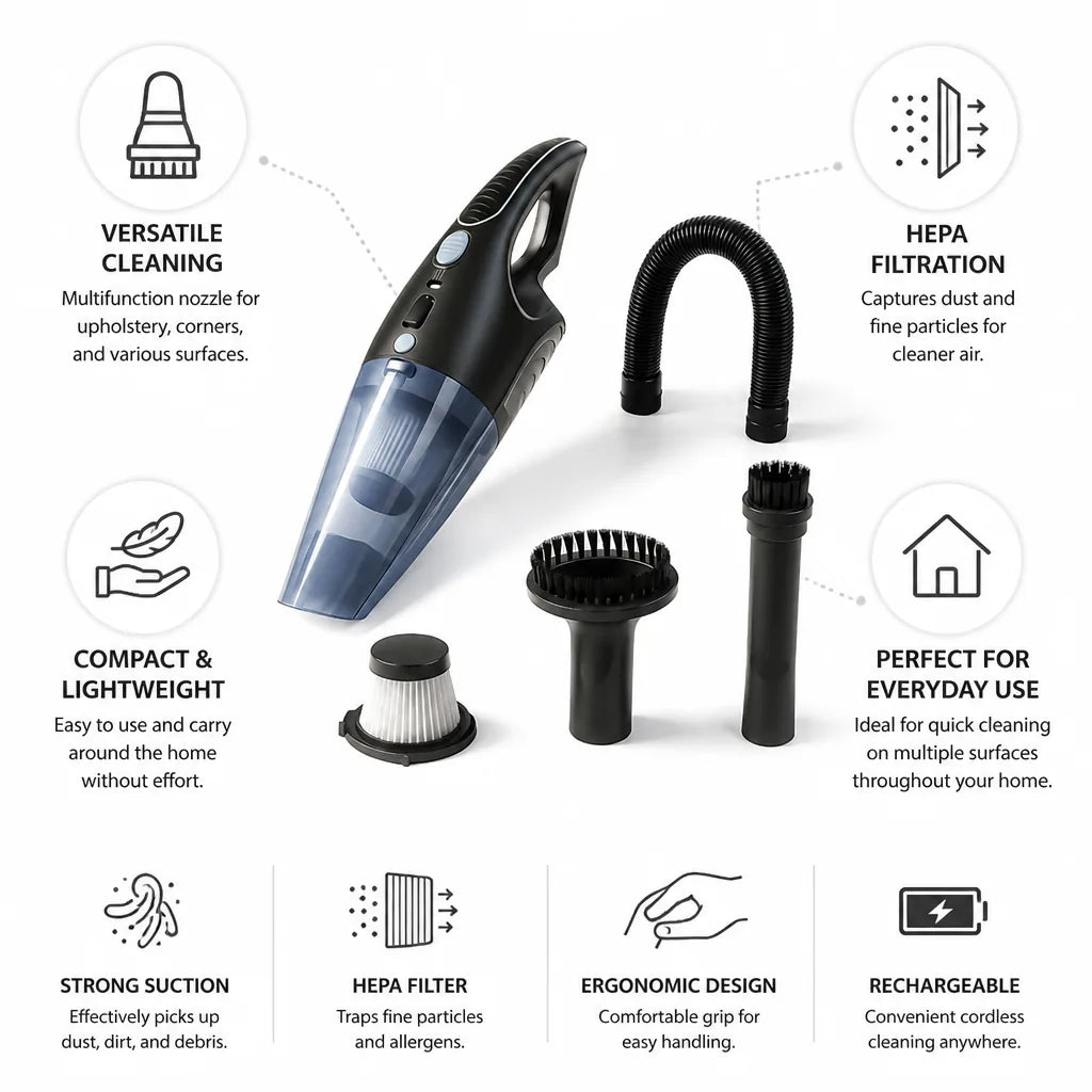 Handheld Vacuum Cleaner HEPA Filter Multifunction Nozzle Compact & Lightweight