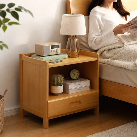 Japanese-Inspired Solid Wood Square Nightstand