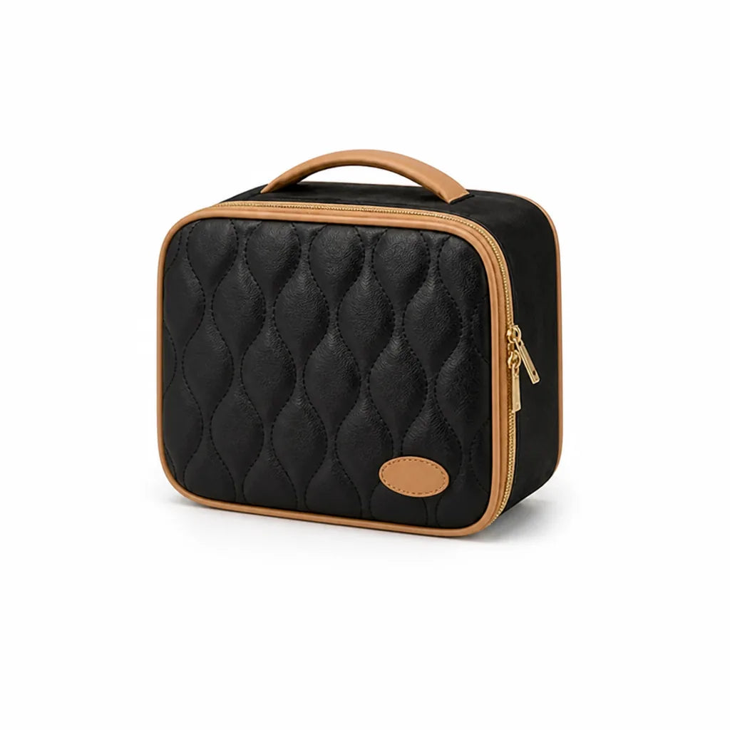 Jewelry Organizer Bag Quilted Faux Leather Multiple Compartments
