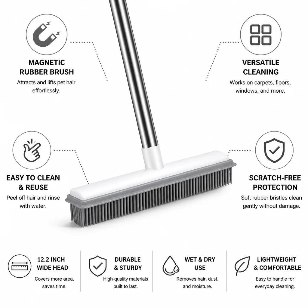Pet Hair Remover Magnetic Rubber Brush 12.2 Inch