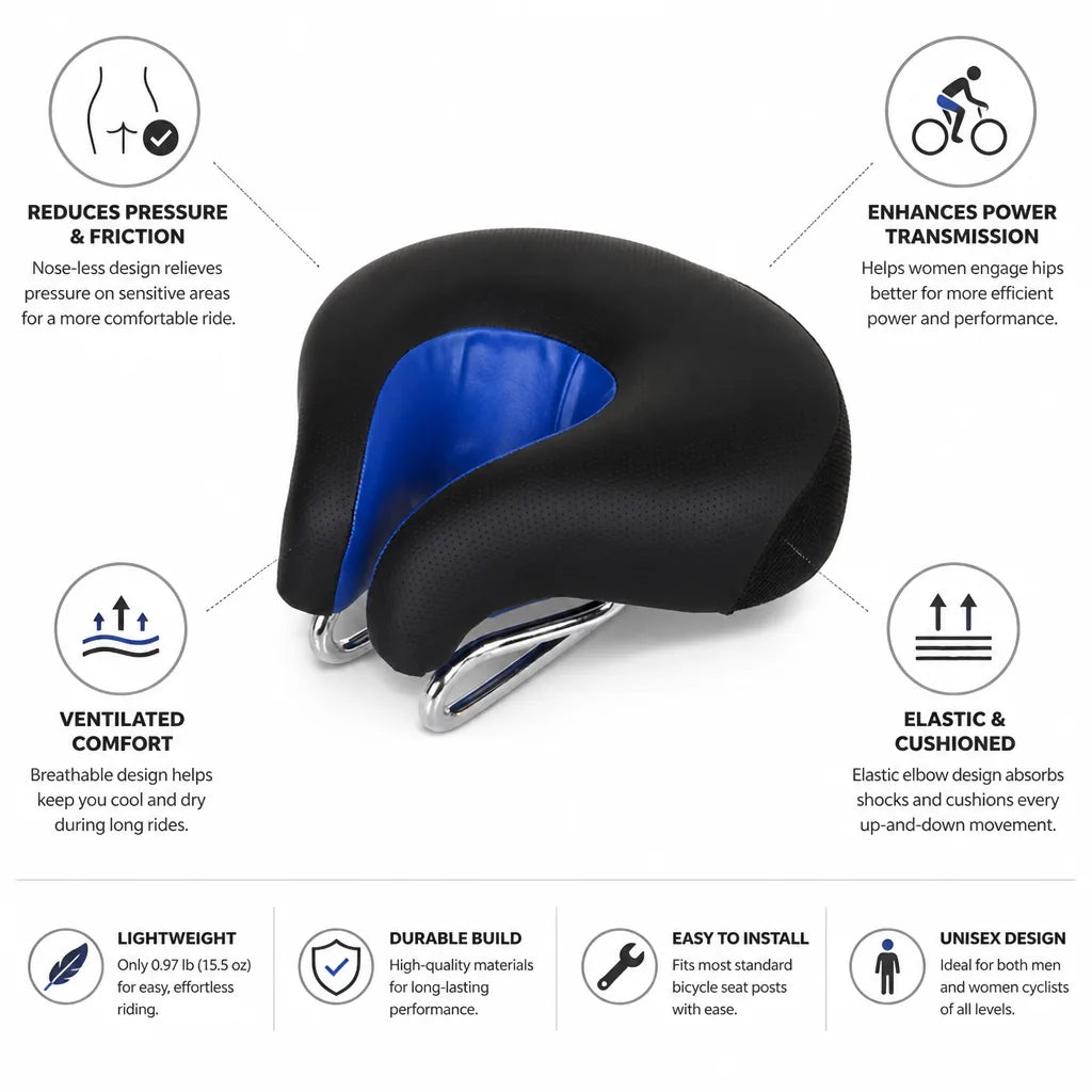 Pressure-Relief No-Nose Bicycle Saddle