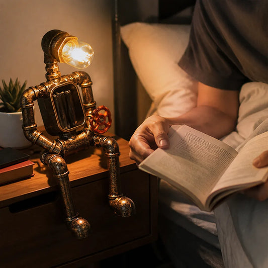 Robot Design Built-In Storage Usb-Powered Led Bedside Lamp