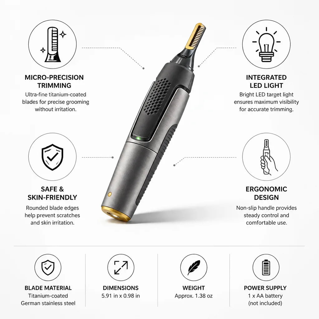 Titanium-Coated Ultra-Fine Precision Trimmer (LED Light)