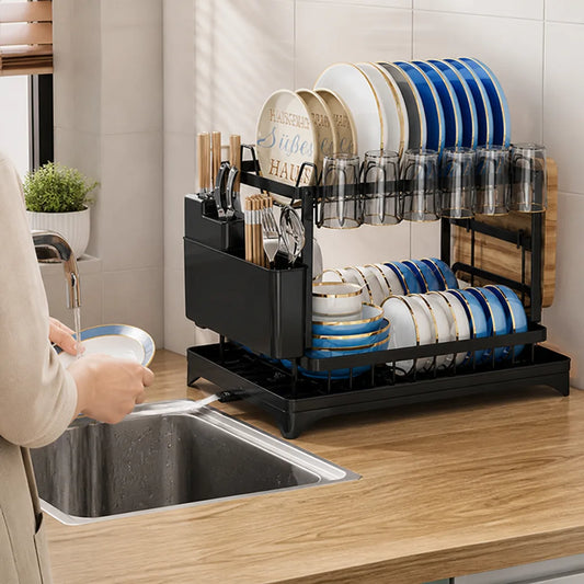 Vertical Stainless Steel Dish Rack With Rotating Drain (2-Tier)
