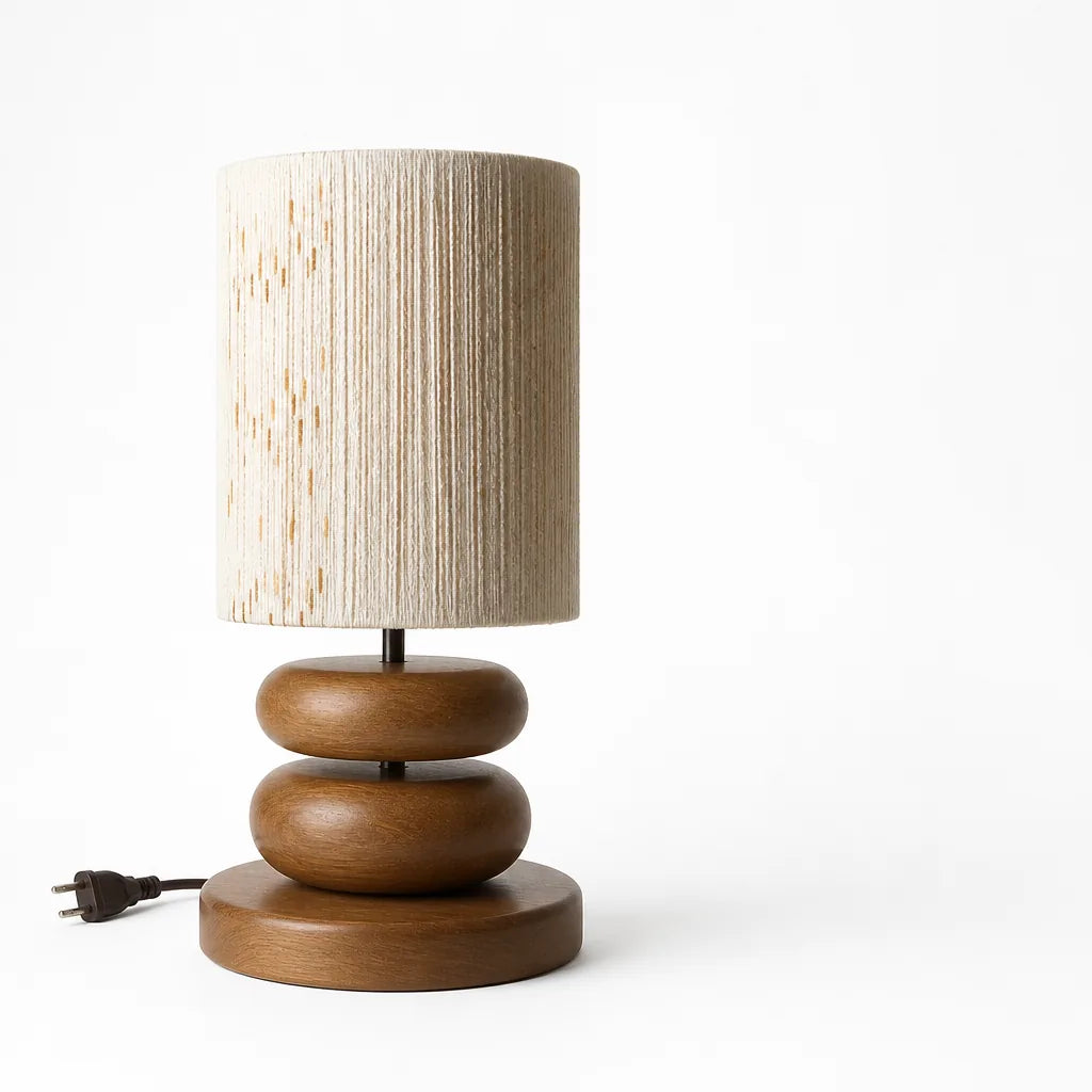 Walnut Wood Table Lamp with Linen Shade