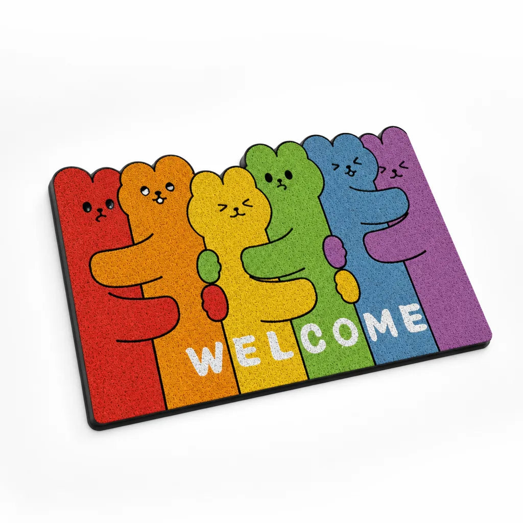 Welcome Mat Playful Cartoon Cat Non-Slip & Weather-Resistant