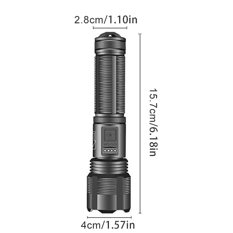 High-Power Rechargeable Flashlight with Adjustable Beam and 550m Range
