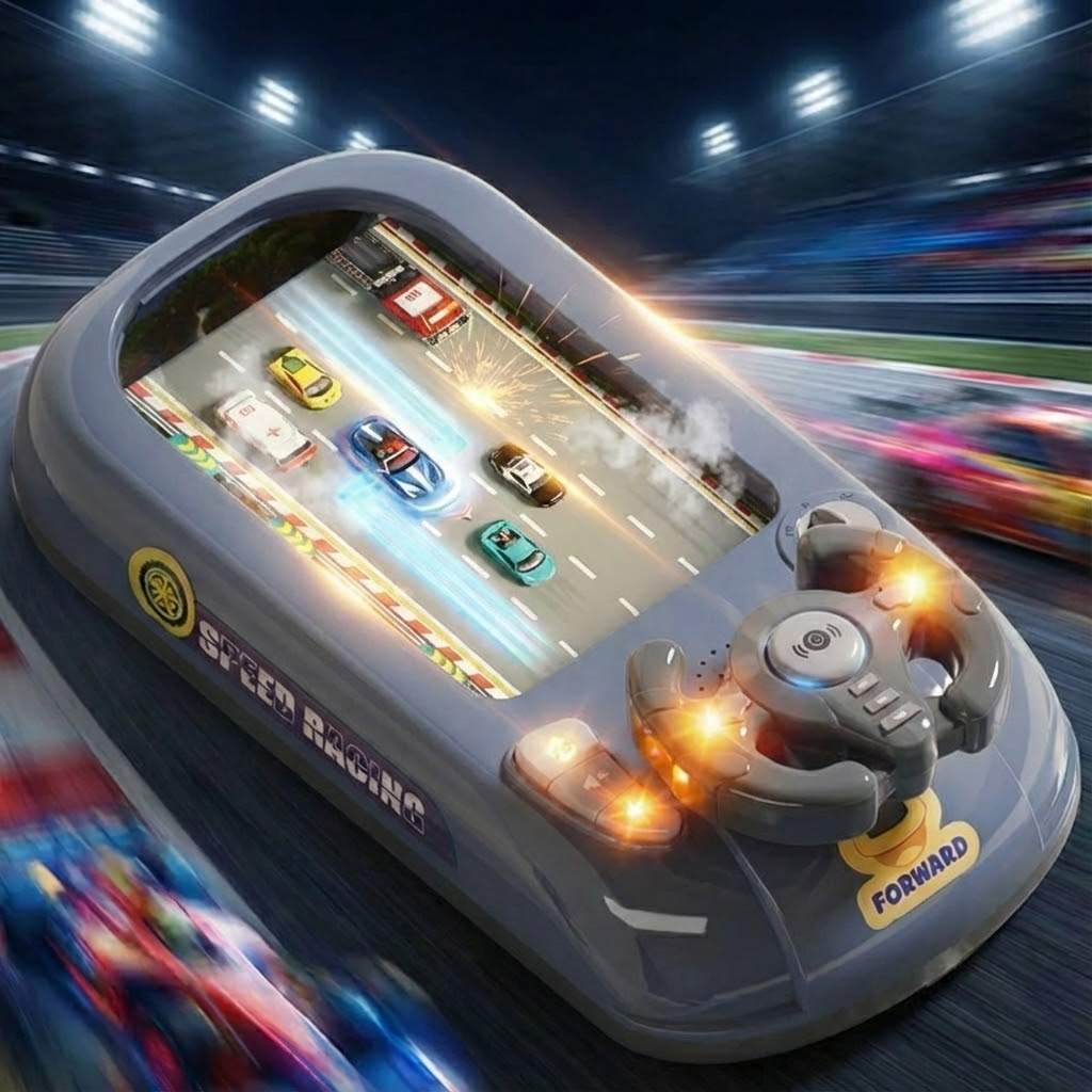 Kids' Racing Game Console with Steering Wheel | 200 Challenges for Skill Development